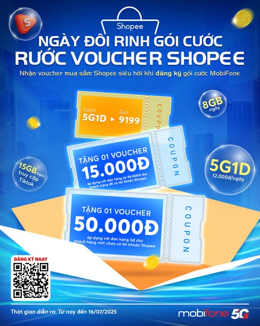 Đăng ký gói cước MobiFone rước Voucher siêu hời từ Shopee