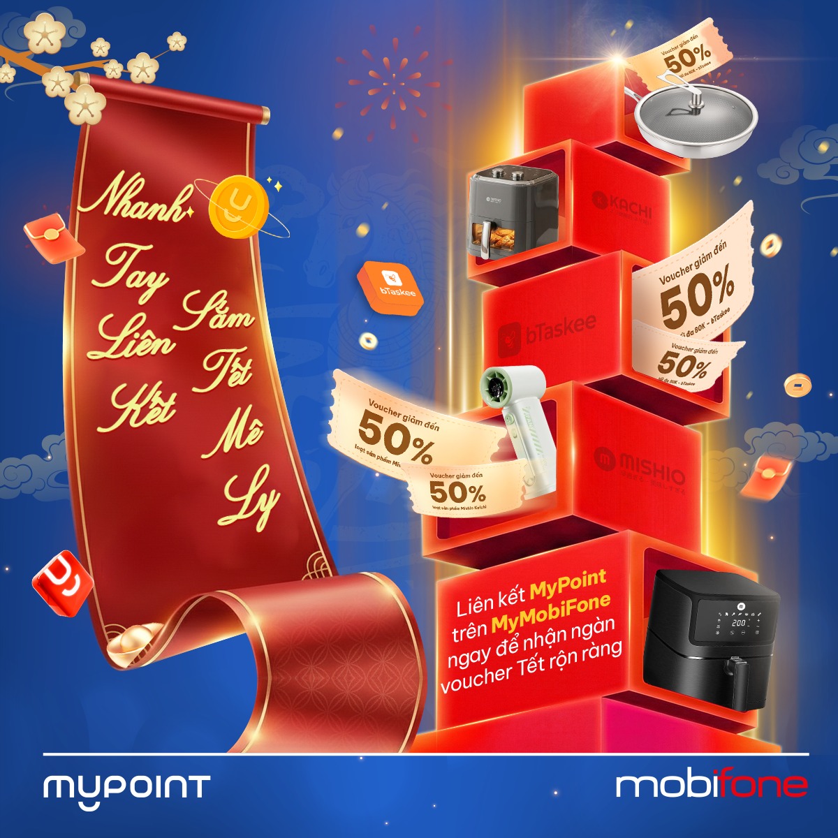 Liên kết MyMobiFone và MyPoint để nhận ngàn Voucher Vivu chơi Tết
