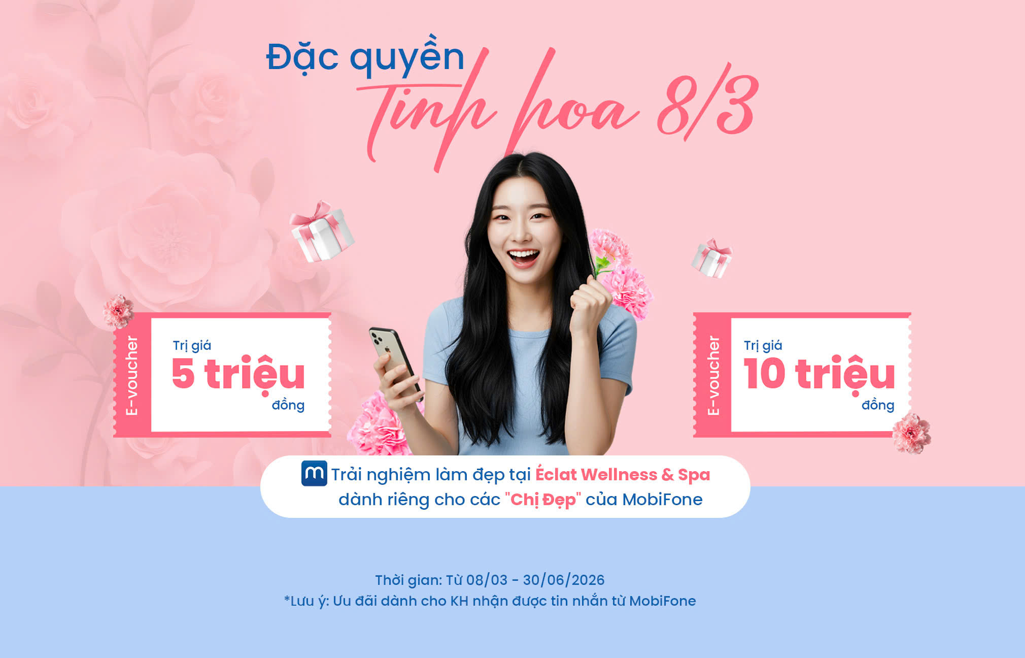 Ưu đãi tháng 3, MobiFone tặng e-voucher làm đẹp lên đến 10 triệu đồng