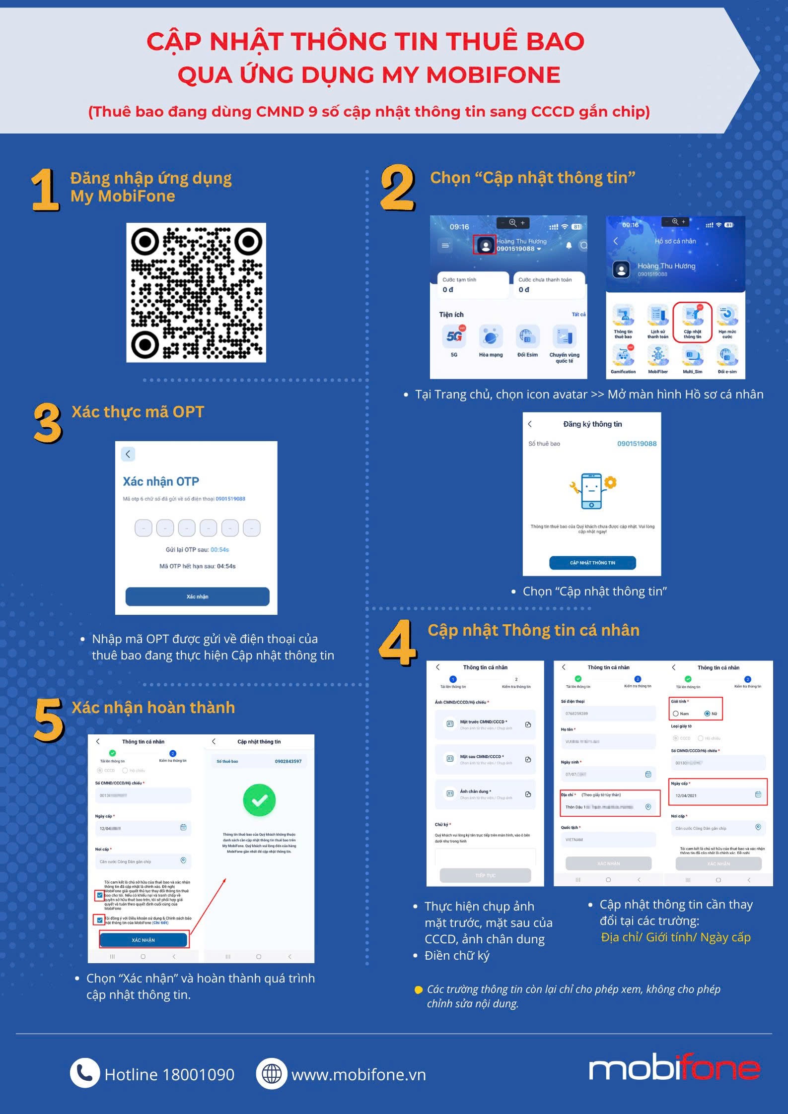 Hướng dẫn cập nhật thông tin CMND 9 số sang CCCD trên app My MobiFone